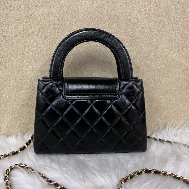 Chanel黑油蠟牛皮金釦Mini手提斜背凱莉包-1