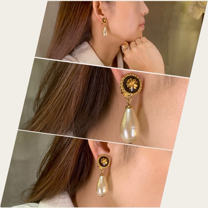香奈兒四葉草珍珠水滴耳夾 80s Chanel Vintage Classic Gropoix Drop Clip-On Earrings-4