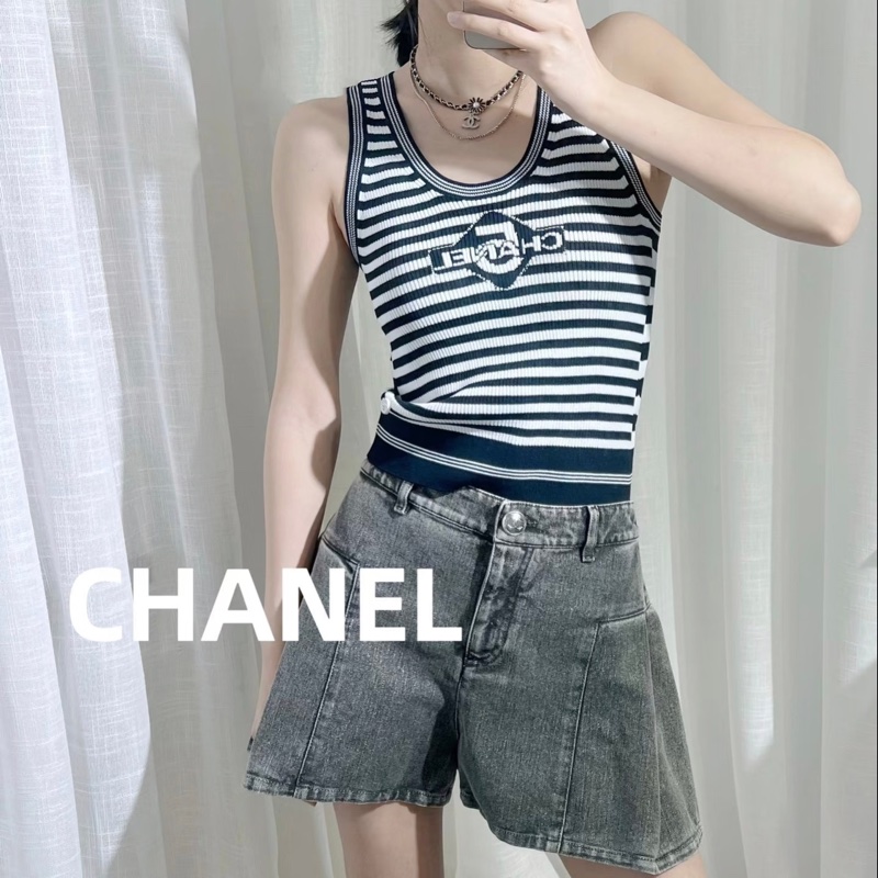 Chanel 2023 黑白條紋字母logo針織背心-1