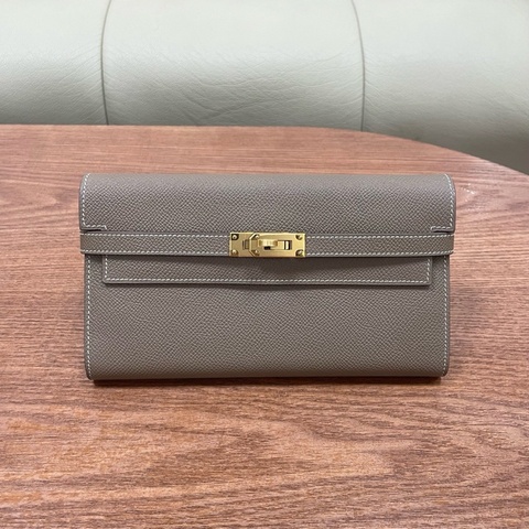 愛馬仕Hermes Kelly錢包 Kelly long 大象灰金扣 epsom皮 C刻