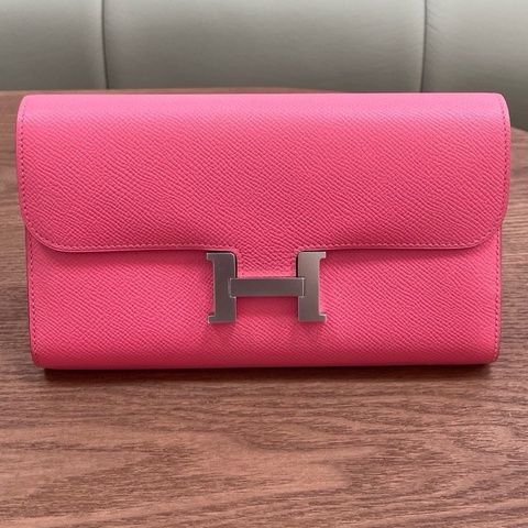 愛馬仕Hermes 康康錢包 唇膏粉銀扣 epsom皮 A刻