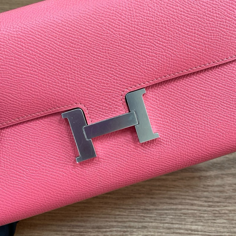 愛馬仕Hermes 康康錢包 唇膏粉銀扣 epsom皮 A刻-6