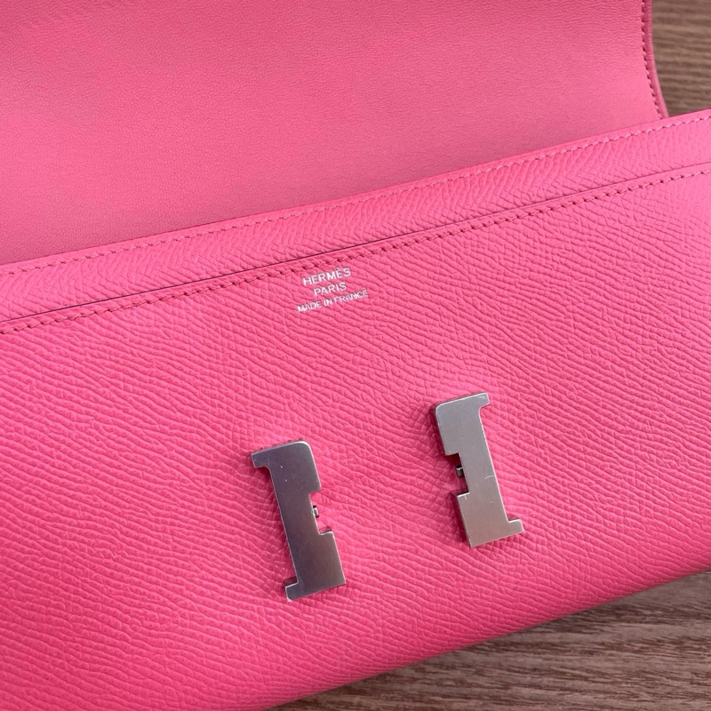 愛馬仕Hermes 康康錢包 唇膏粉銀扣 epsom皮 A刻-8