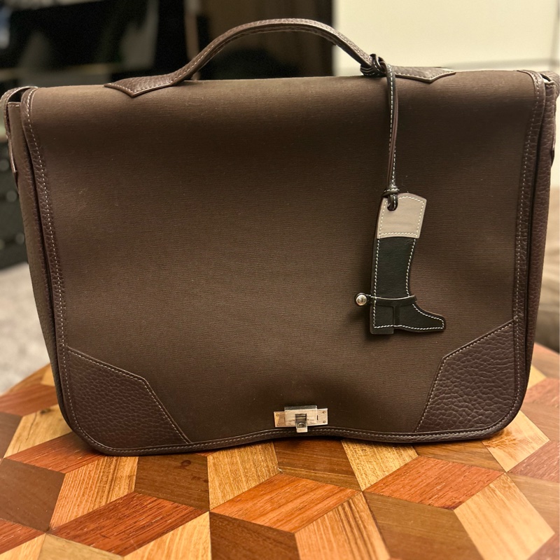 9成新 Hermes Victoria briefcase canvas leather 公事包-2