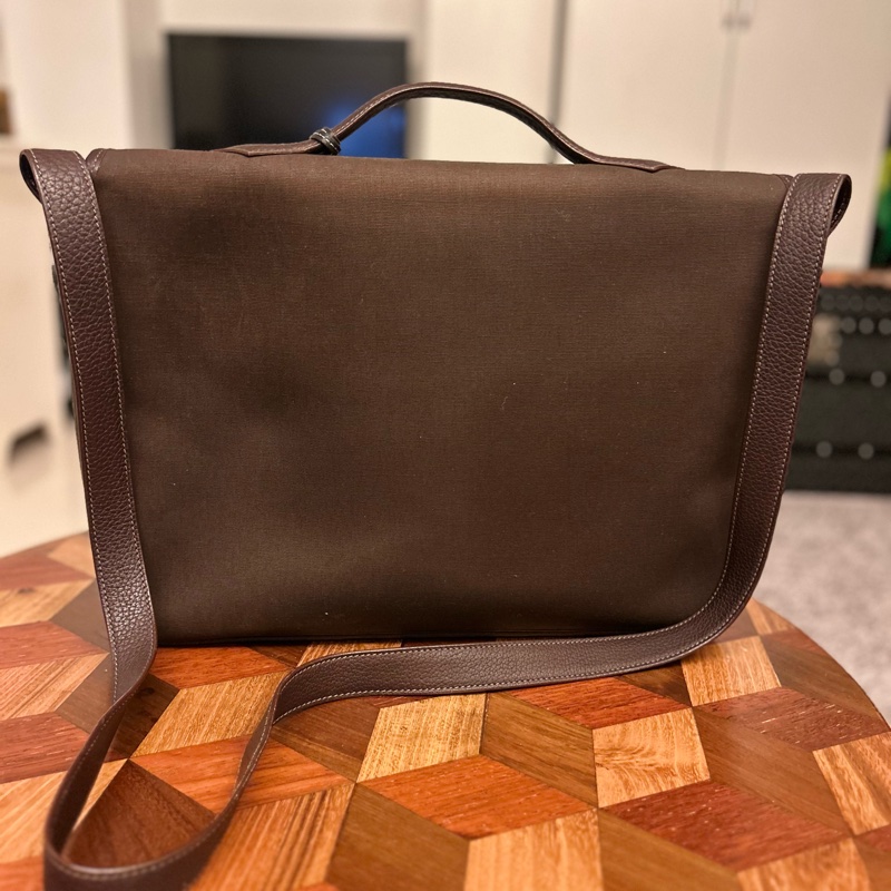 9成新 Hermes Victoria briefcase canvas leather 公事包-3