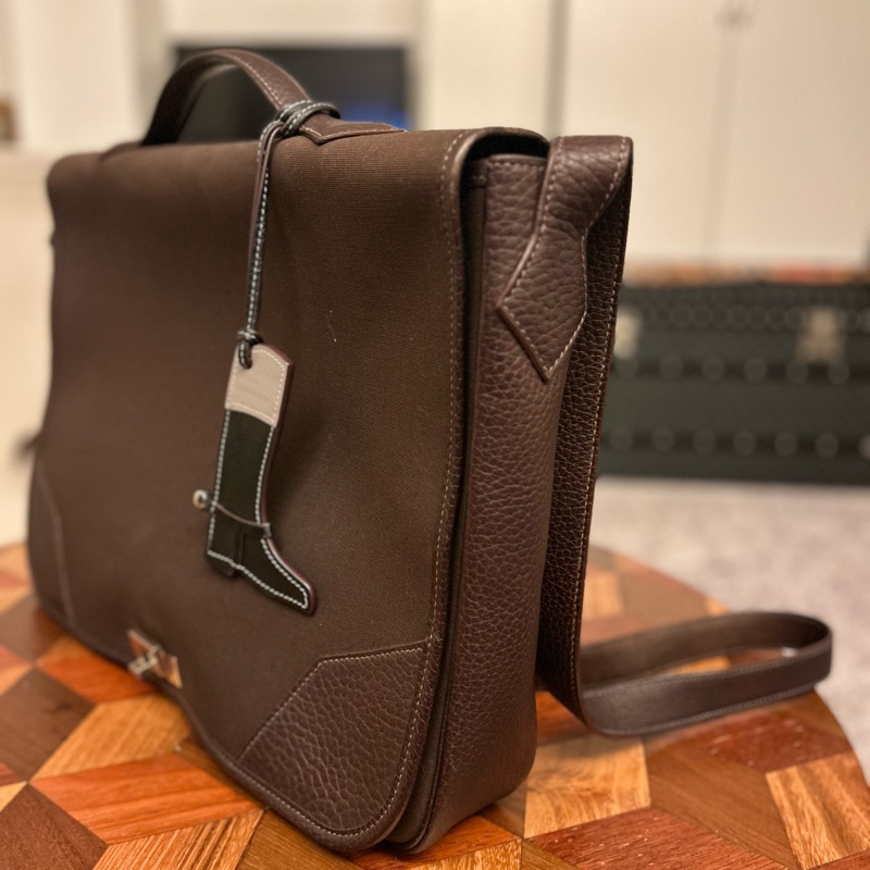 9成新 Hermes Victoria briefcase canvas leather 公事包-4