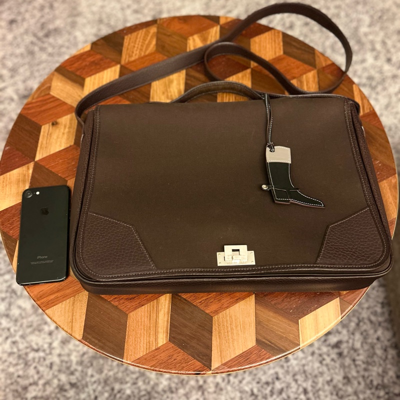 9成新 Hermes Victoria briefcase canvas leather 公事包-6