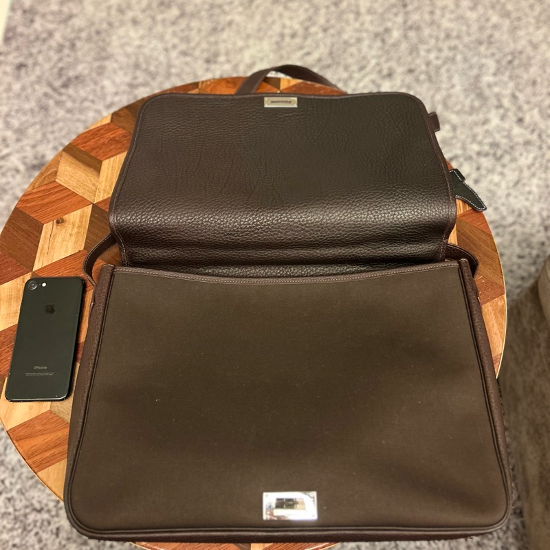 9成新 Hermes Victoria briefcase canvas leather 公事包-8