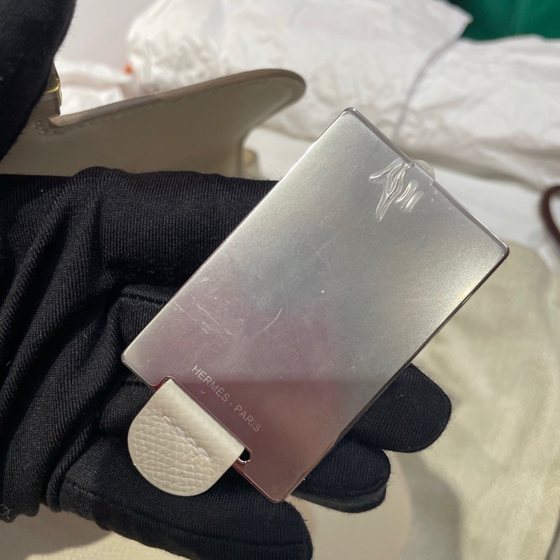 Hermes愛馬仕 康康19 Constance19 奶昔白金扣Epsom 皮 U刻鏡子款-10