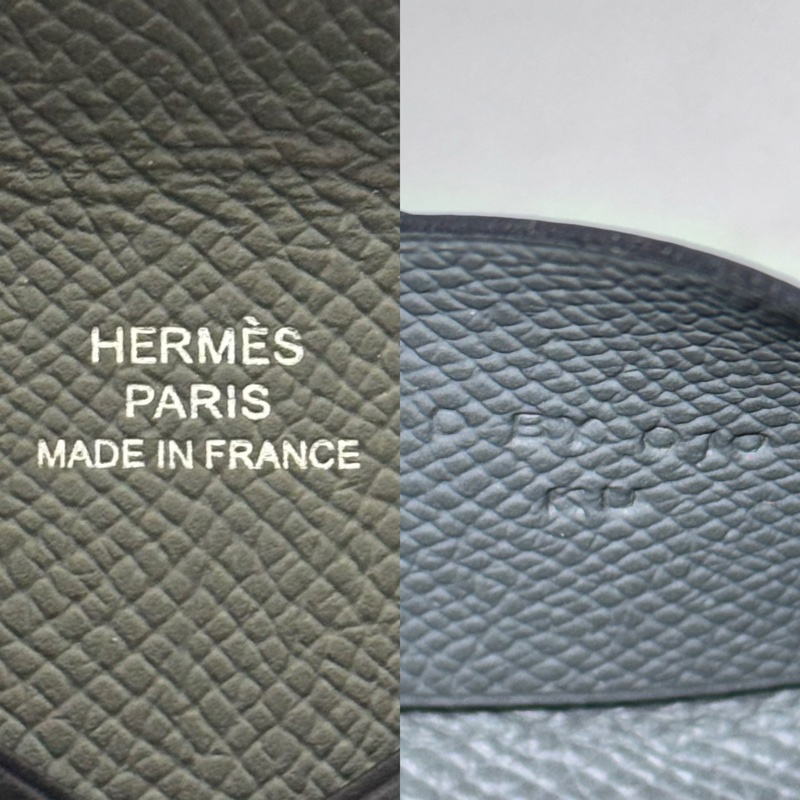 HERMES 愛馬仕 76 Bleu Indigo靛藍色&63 Vert Amanda 杏仁綠 CALVI雙色卡夾 D刻-6