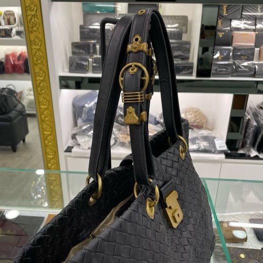 東區正精品㊣BV Bottega Veneta 162197 黑色全皮編織釦子肩背包手提包 RZ3529-3