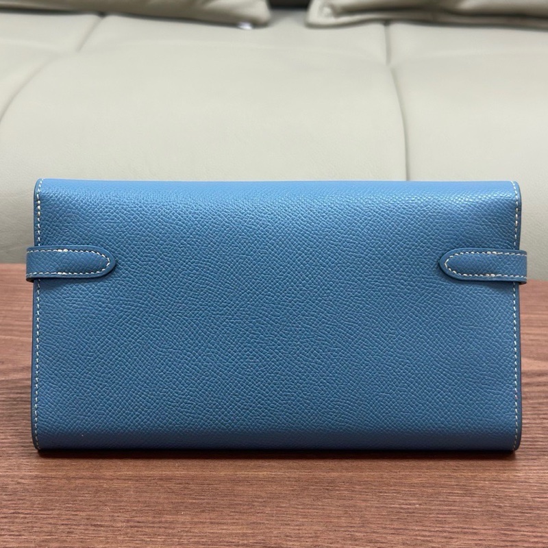 愛馬仕Hermes kelly錢包 kelly long 牛仔藍銀扣 epsom皮 框R刻-1