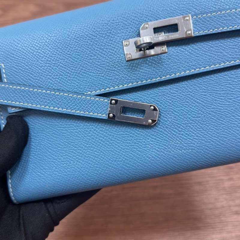 愛馬仕Hermes kelly錢包 kelly long 牛仔藍銀扣 epsom皮 框R刻-7