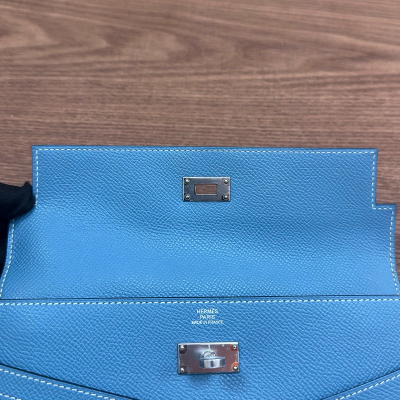 愛馬仕Hermes kelly錢包 kelly long 牛仔藍銀扣 epsom皮 框R刻-9