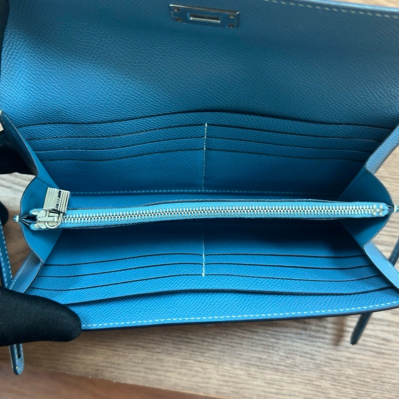 愛馬仕Hermes kelly錢包 kelly long 牛仔藍銀扣 epsom皮 框R刻-11
