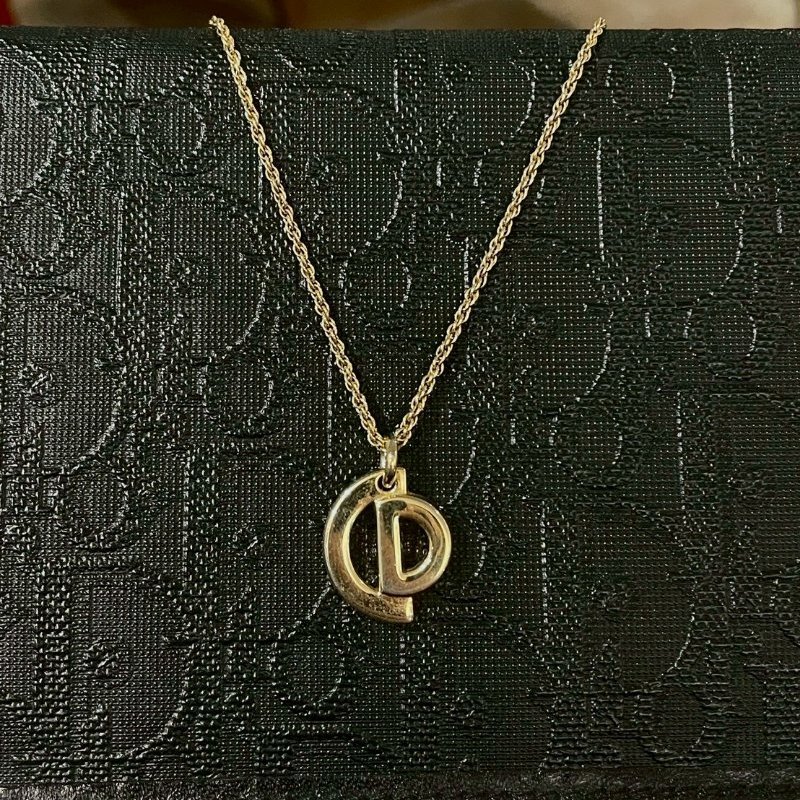 VINTAGE DIOR金色豬鼻款品牌logo古董項鍊-0