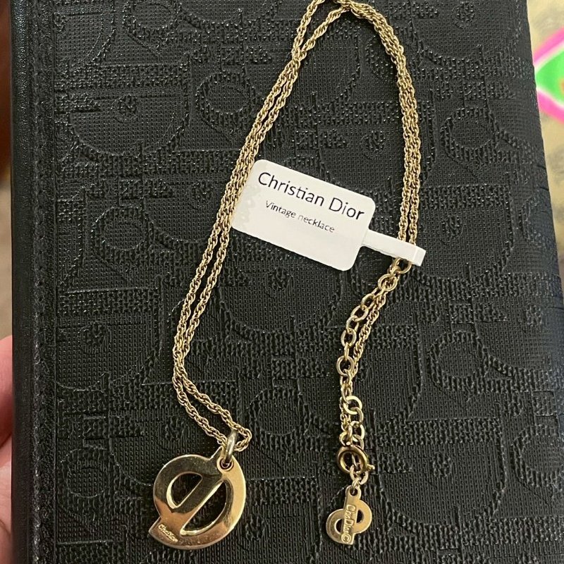 VINTAGE DIOR金色豬鼻款品牌logo古董項鍊-6