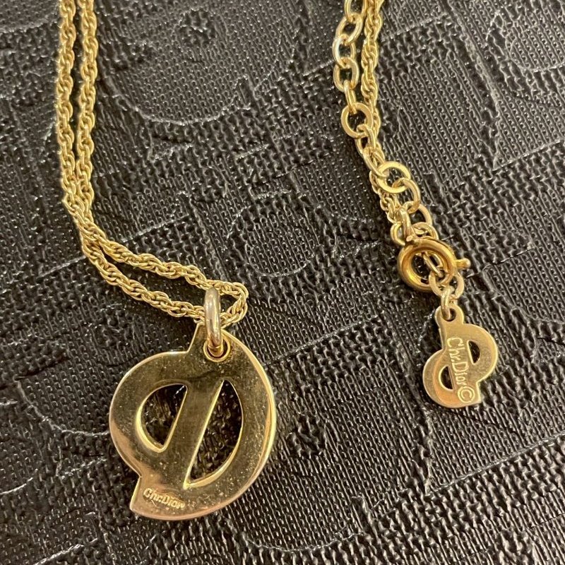 VINTAGE DIOR金色豬鼻款品牌logo古董項鍊-7