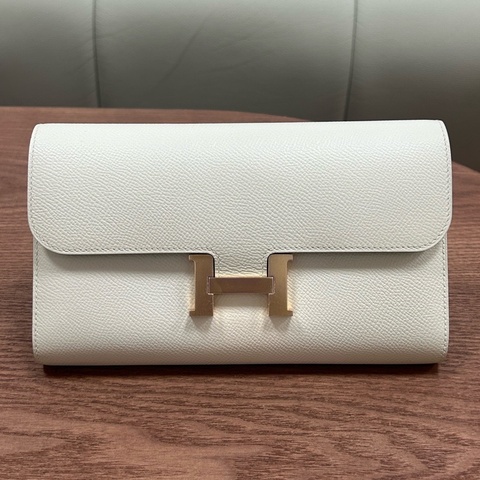 愛馬仕Hermes 康康錢包 奶昔白玫瑰金扣 epsom皮 Y刻
