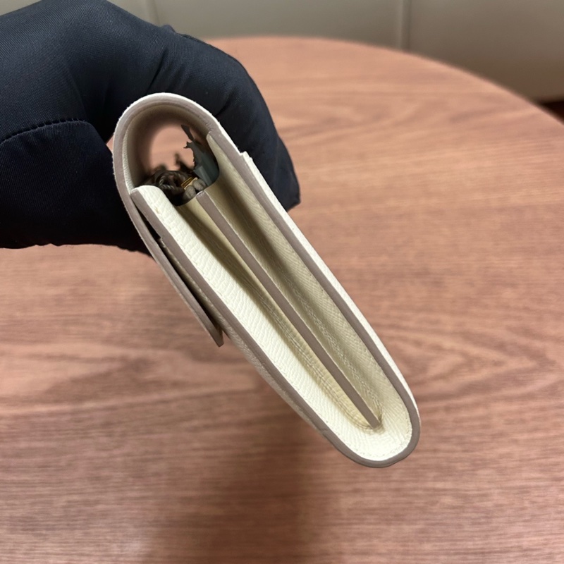 愛馬仕Hermes 康康錢包 奶昔白玫瑰金扣 epsom皮 Y刻-3