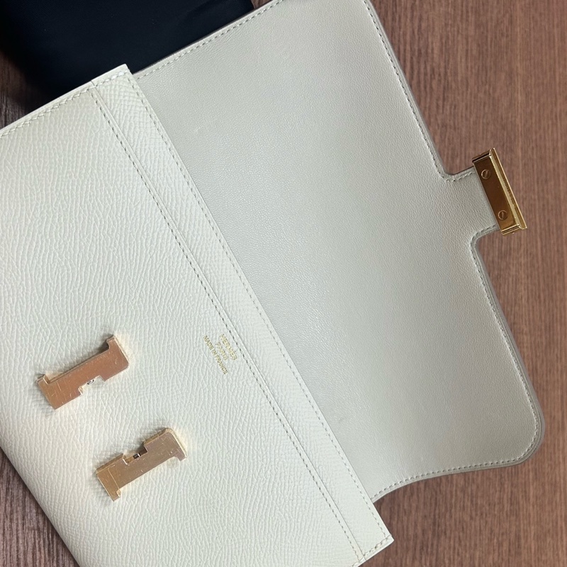 愛馬仕Hermes 康康錢包 奶昔白玫瑰金扣 epsom皮 Y刻-10