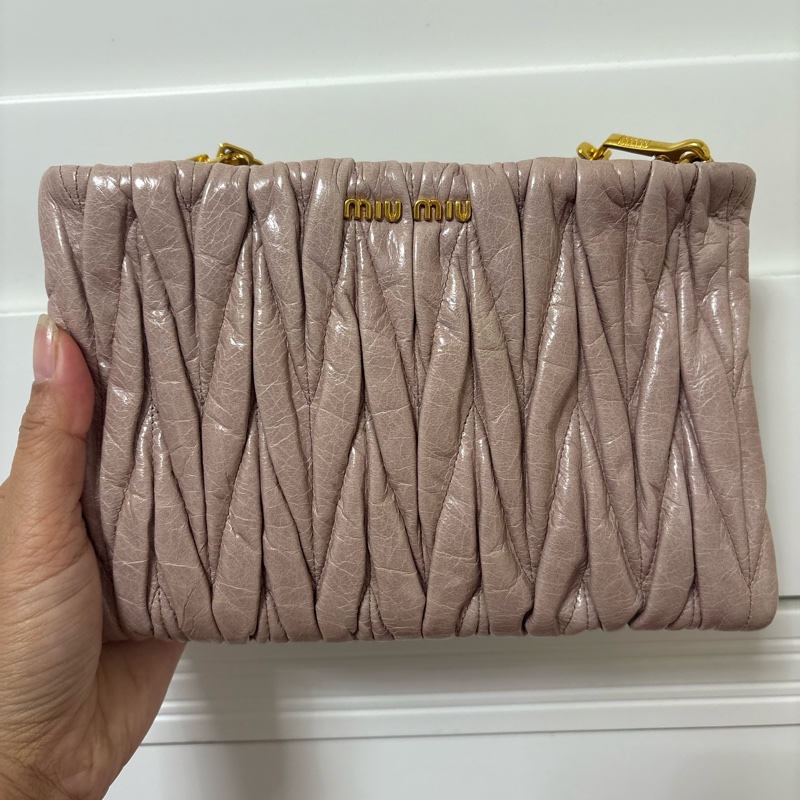Vintage Miu Miu Matelassé Lux RP0380 皺皺包_粉-0