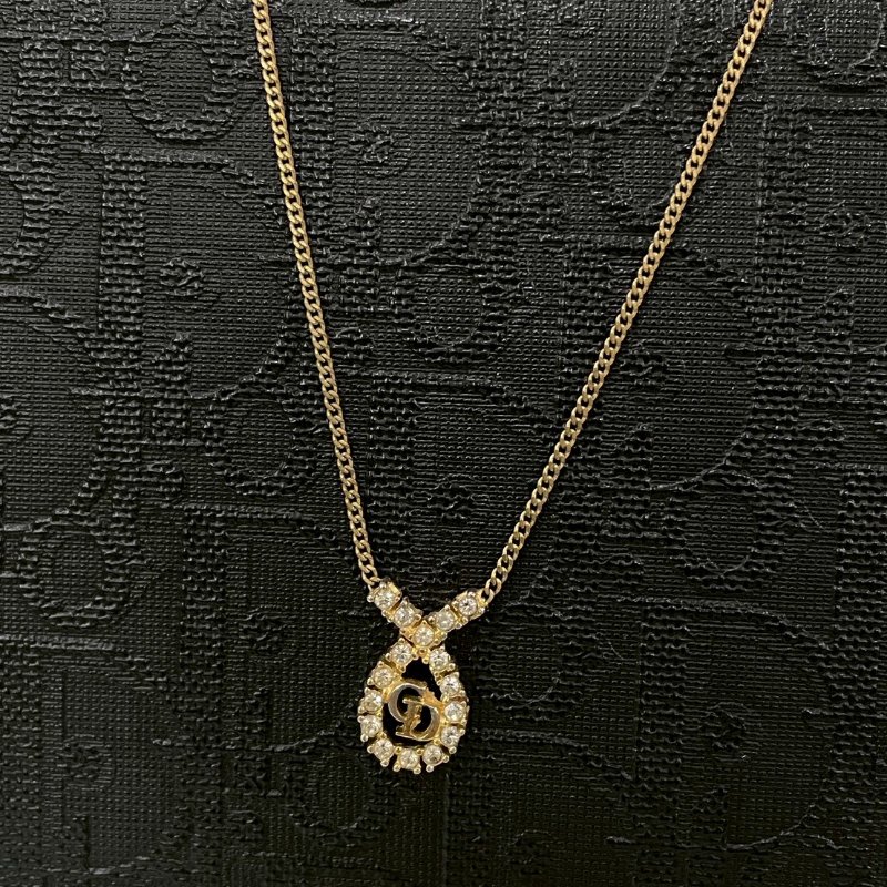 VINTAGE DIOR金色水滴型水鑽CD古董項鍊-0