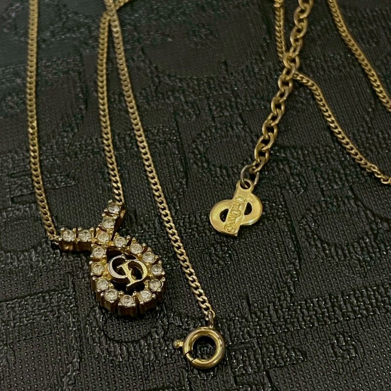 VINTAGE DIOR金色水滴型水鑽CD古董項鍊-6