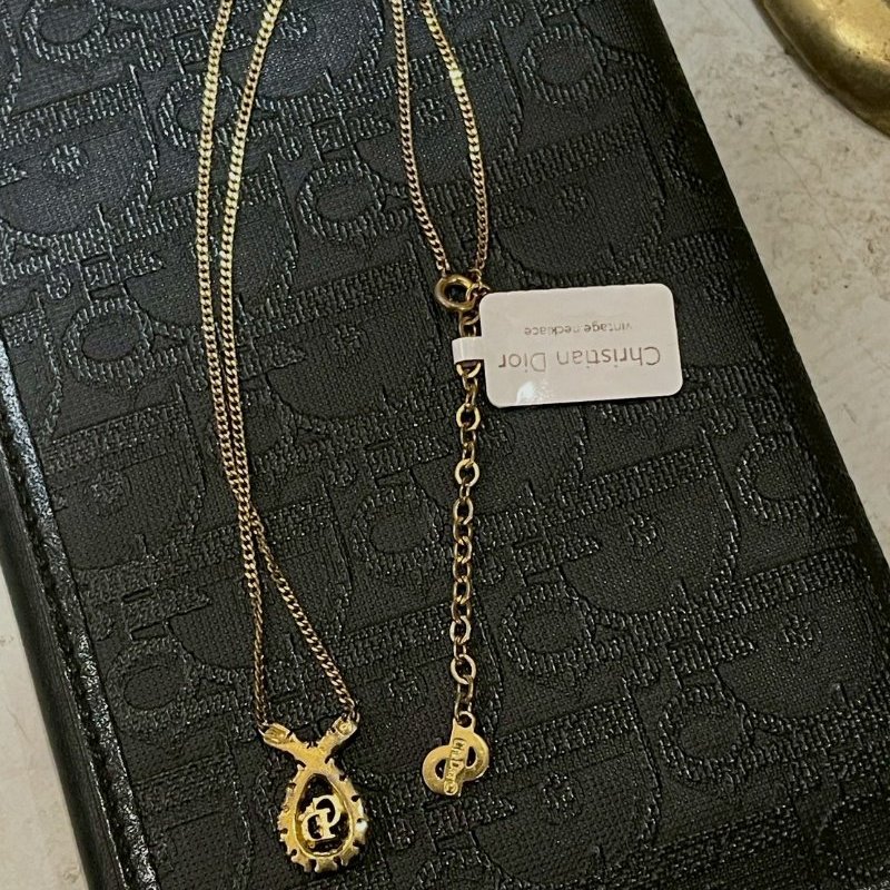 VINTAGE DIOR金色水滴型水鑽CD古董項鍊-7
