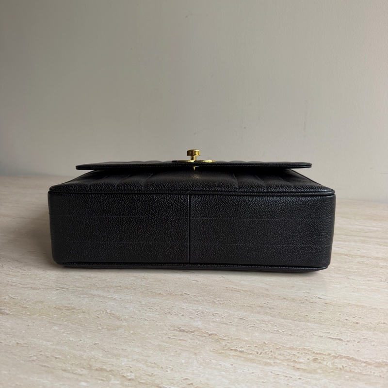 Chanel香奈兒黑金荔枝皮中古kelly手提包+3開 底長33cm-5