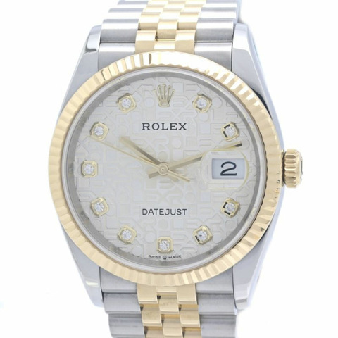 勞力士 Datejust 36 10P 鑲鑽銀質雕刻電腦腕錶 126233G 男士腕錶 18K黃金 x 不鏽鋼 40370