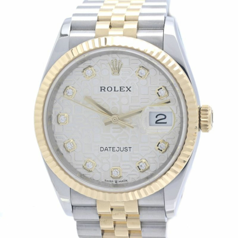 勞力士 Datejust 36 10P 鑲鑽銀質雕刻電腦腕錶 126233G 男士腕錶 18K黃金 x 不鏽鋼 40370-0