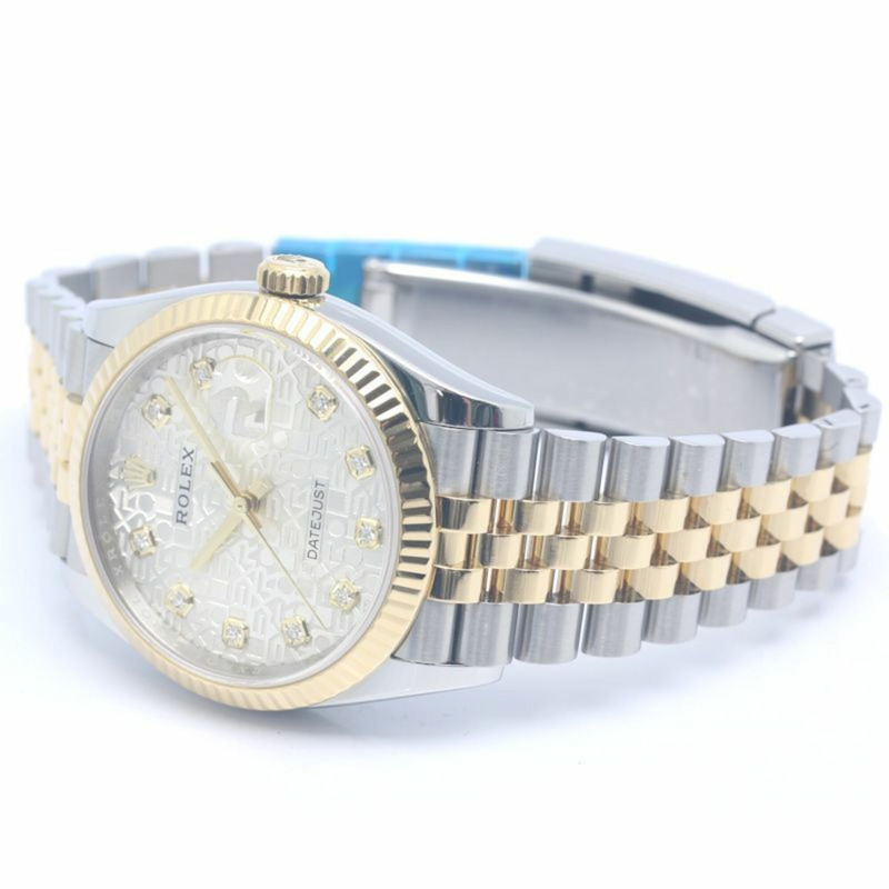 勞力士 Datejust 36 10P 鑲鑽銀質雕刻電腦腕錶 126233G 男士腕錶 18K黃金 x 不鏽鋼 40370-2