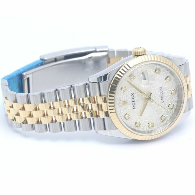 勞力士 Datejust 36 10P 鑲鑽銀質雕刻電腦腕錶 126233G 男士腕錶 18K黃金 x 不鏽鋼 40370-4