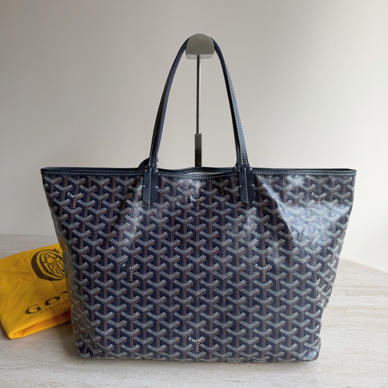 Goyard戈雅藍色Y字滿印子母托特包 底長34 塵袋-1