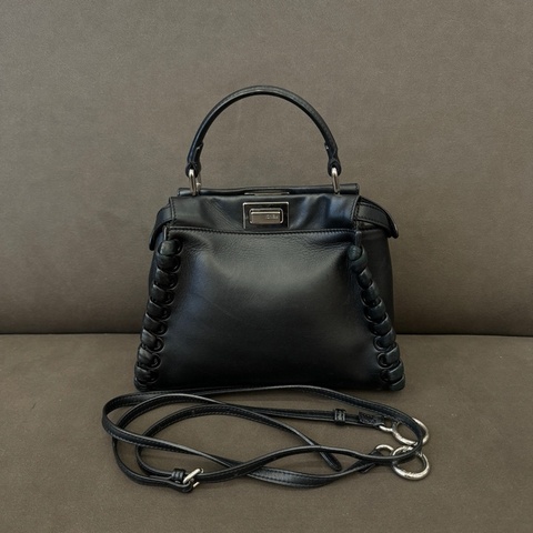 98新 Fendi 芬迪 Peekaboo黑色編織邊mini款