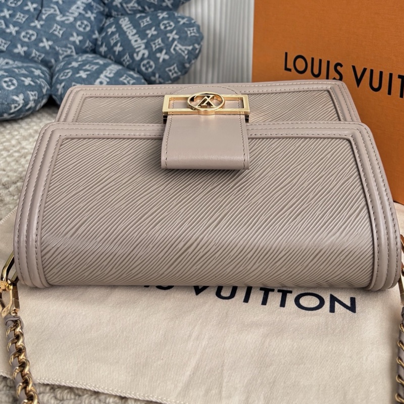 Louis Vuitton路易威登 大象灰水波紋牛皮單肩包 底長25。-4