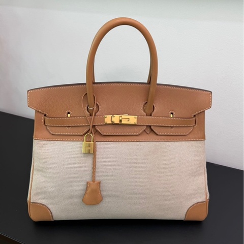 愛馬仕 Birkin35自然色拼帆布狀態如圖