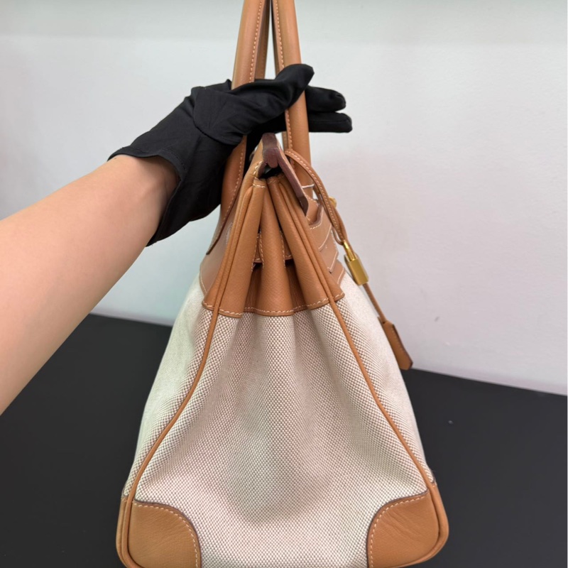 愛馬仕 Birkin35自然色拼帆布狀態如圖-1