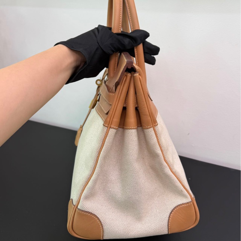 愛馬仕 Birkin35自然色拼帆布狀態如圖-13