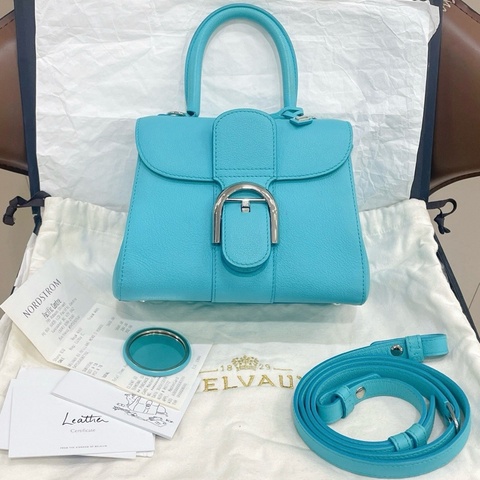 99新delvaux 德爾沃brilliant 蒂芙尼藍銀扣手提包單肩包斜挎包 銀扣 ❤️正品
