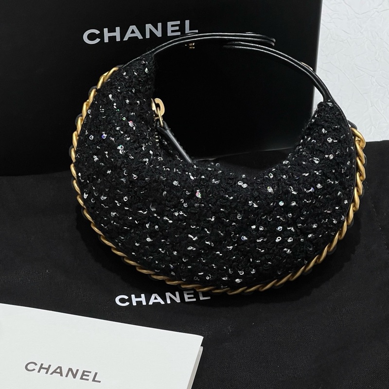 ✨99新Chanel/香奈兒25A高級手工坊系列mini呼啦圈包月牙包手腕包 黑色❤️正品保障-1