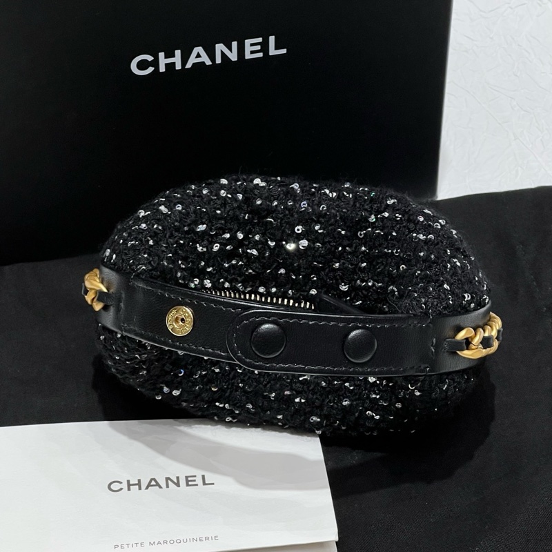 ✨99新Chanel/香奈兒25A高級手工坊系列mini呼啦圈包月牙包手腕包 黑色❤️正品保障-3