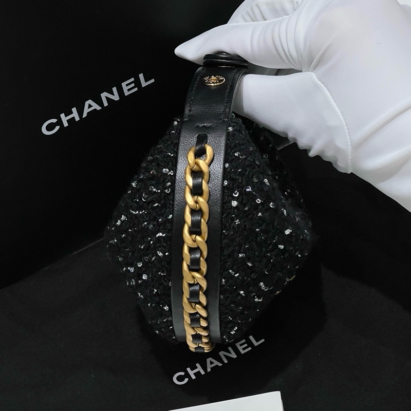 ✨99新Chanel/香奈兒25A高級手工坊系列mini呼啦圈包月牙包手腕包 黑色❤️正品保障-5