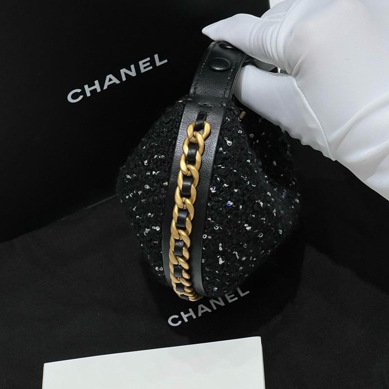 ✨99新Chanel/香奈兒25A高級手工坊系列mini呼啦圈包月牙包手腕包 黑色❤️正品保障-6