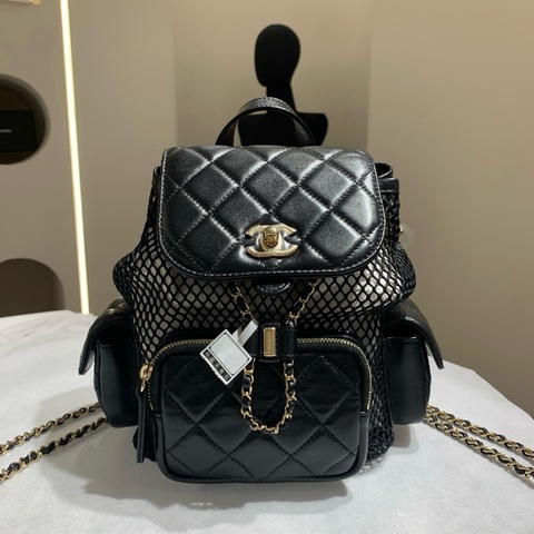 閒置新💛Chanel香奈兒 25s 網格雙肩包 黑金25年芯片 款❤️正品保障