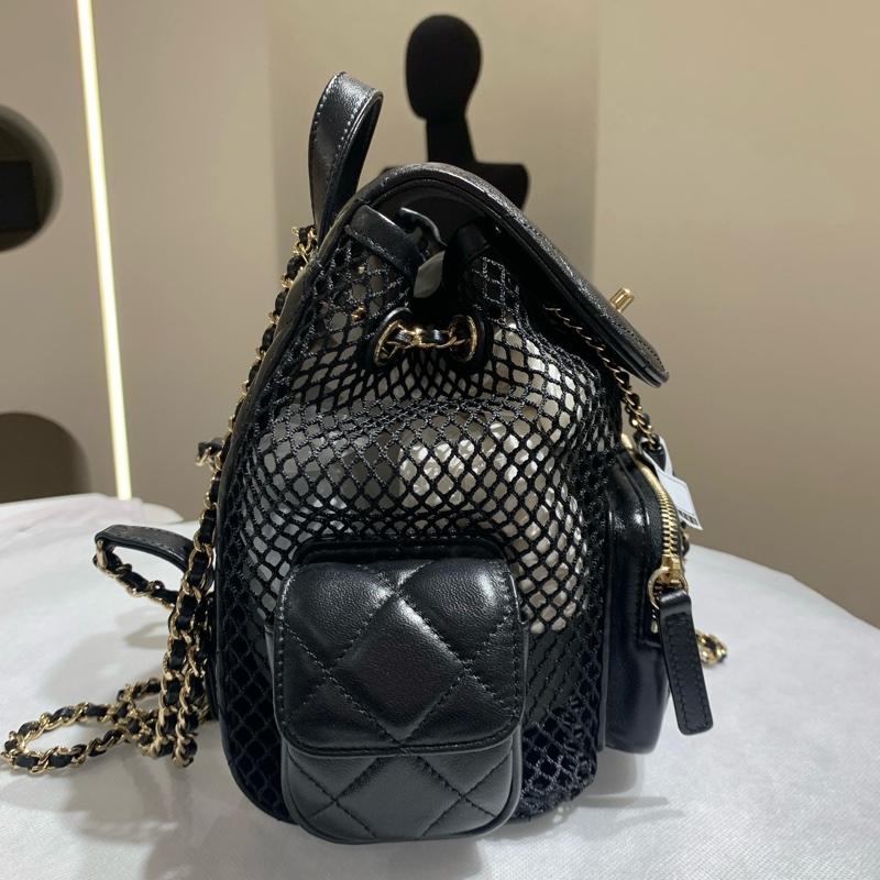 閒置新💛Chanel香奈兒 25s 網格雙肩包 黑金25年芯片 款❤️正品保障-2