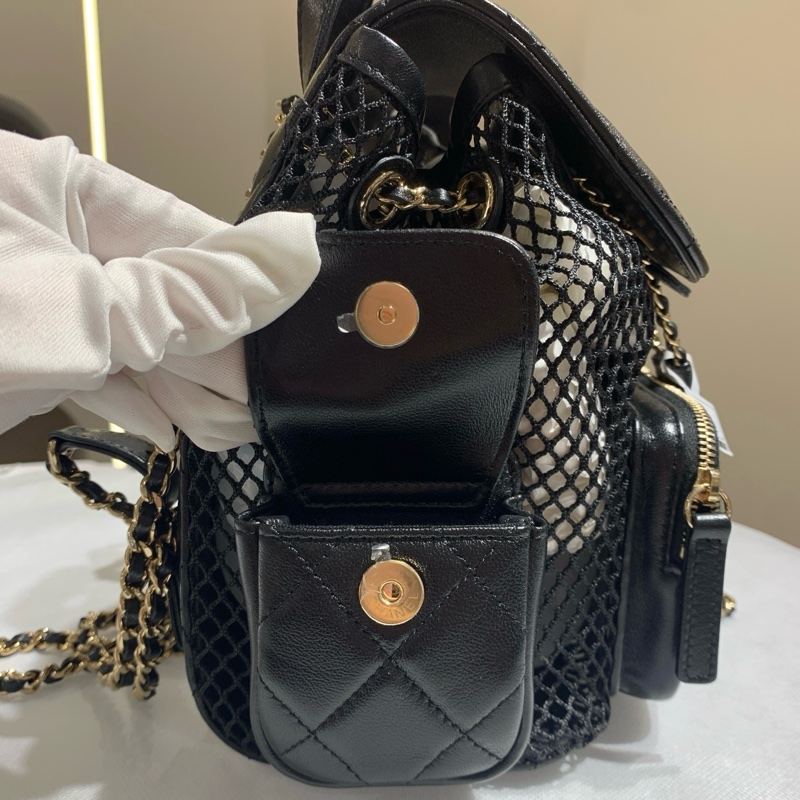閒置新💛Chanel香奈兒 25s 網格雙肩包 黑金25年芯片 款❤️正品保障-3