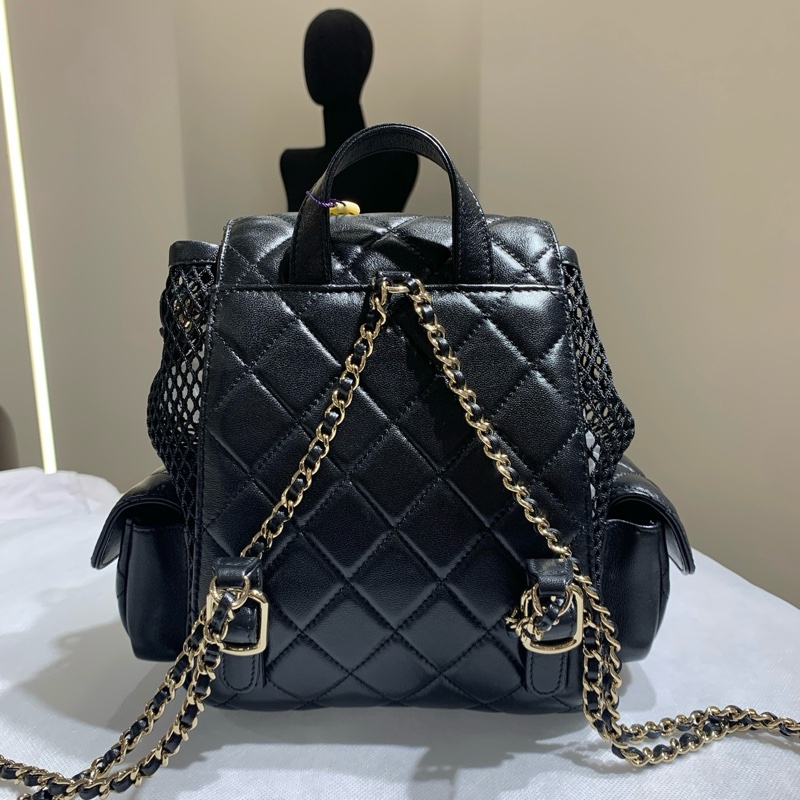 閒置新💛Chanel香奈兒 25s 網格雙肩包 黑金25年芯片 款❤️正品保障-4
