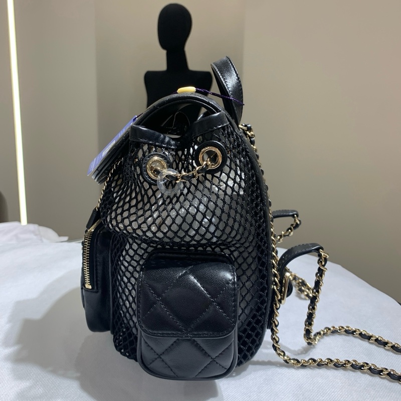 閒置新💛Chanel香奈兒 25s 網格雙肩包 黑金25年芯片 款❤️正品保障-5